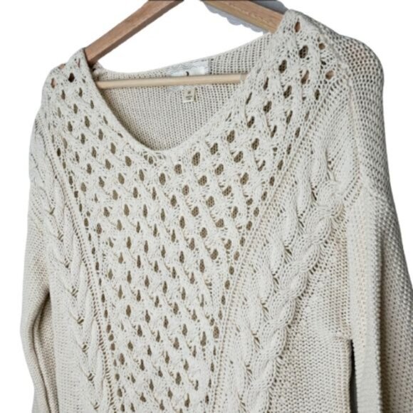 Ruby Moon Womens Ivory Knit Sweater‎ With Lace Details & Long Sleeves Size M - Picture 2 of 5